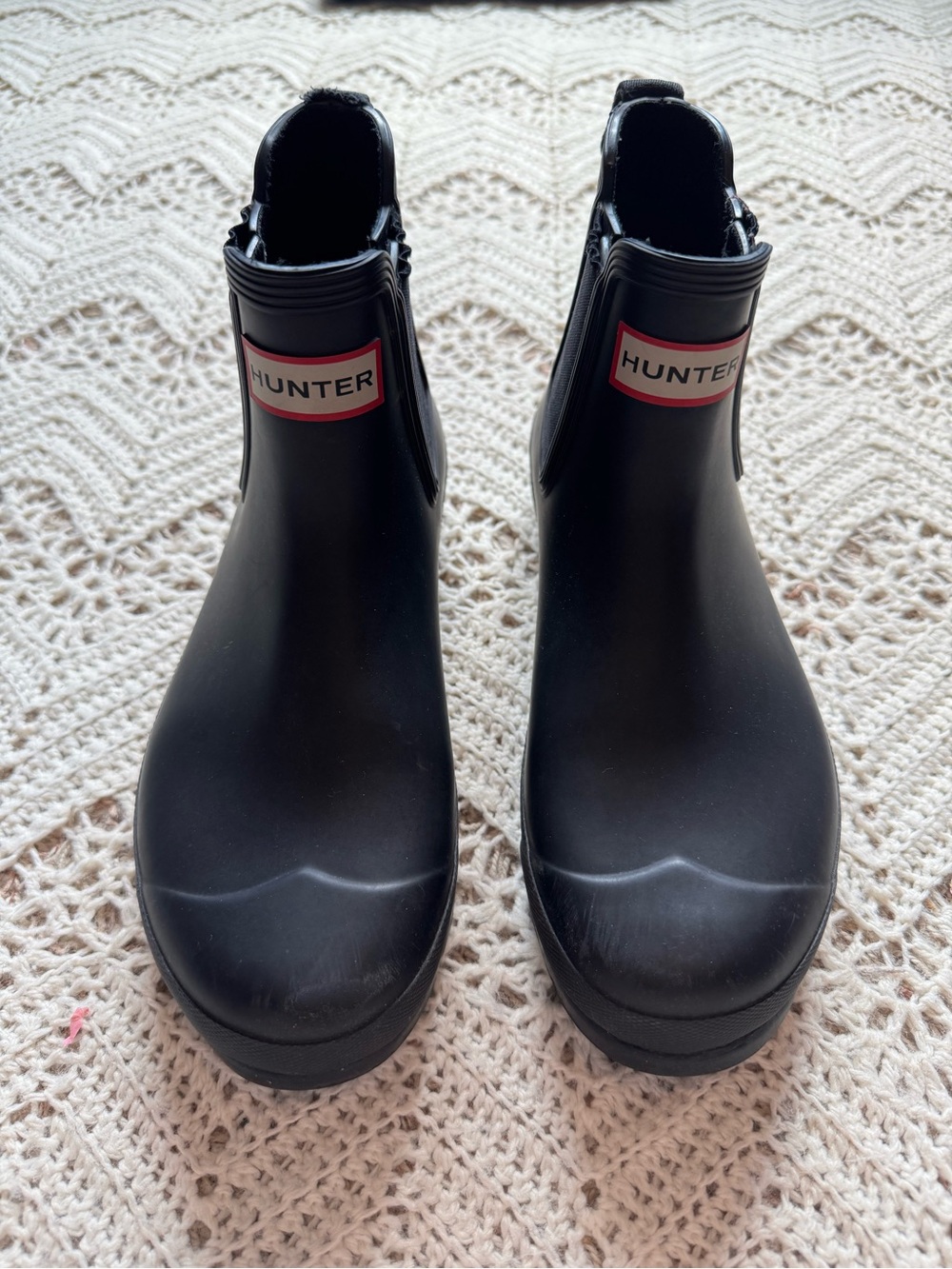 Hunter Matte Black Chelsea Waterproof Rubber Ankle Rain Boots Size 9 Gardening
